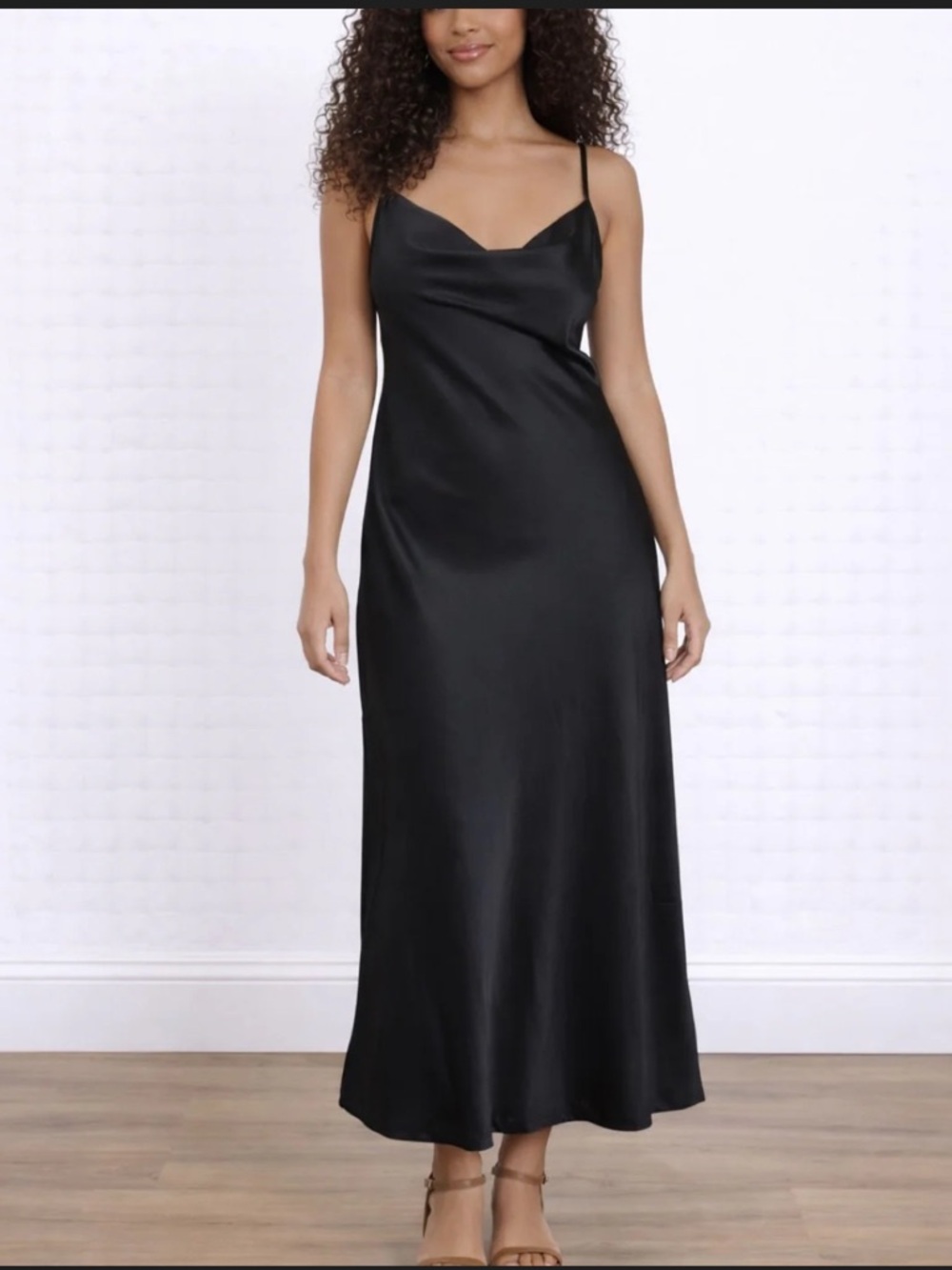 Black Cowl-Neck Black Maxi Slip Dress